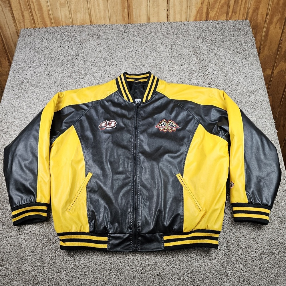 Steve & Barry's Lucky Thirteen Race Team Yellow & Black Leather Jacket XL w Tags